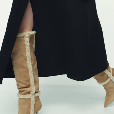 بوت زنانه ترکیبی پاشنه‌دار با رویه کوهن zara