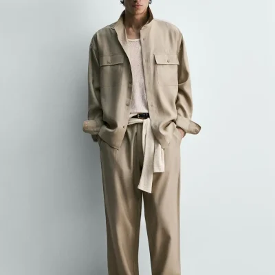 پیراهن مردانه کتان سوپریم با یقه کلاسیک zara