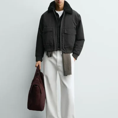 کت بمبر کنتراست کراپ zara