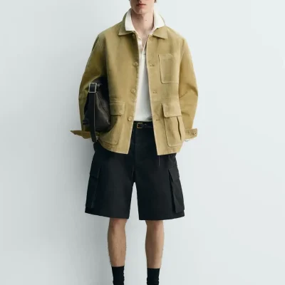 کاپشن چرمی ساده با جیب‌های کاربردی - نسخه محدود zara
