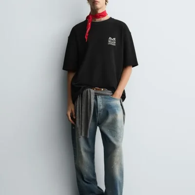سویشرت اورسایز کنتراست طرح دار مردانه zara