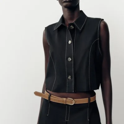 جلیقه راسته با دوخت کنتراست zara