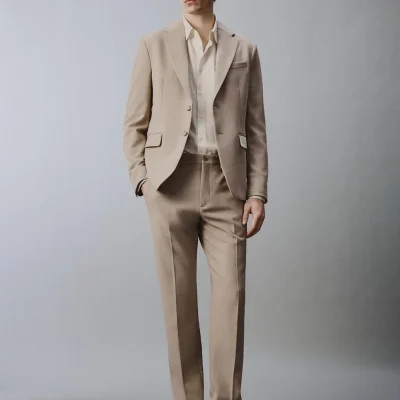 شلوار پارچه‌ای مردانه با کمر کشی و فاق بلند zara