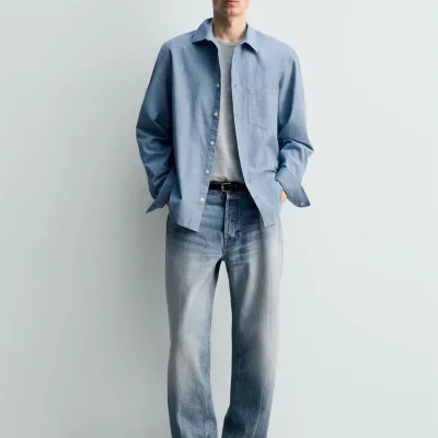پیراهن مردانه کتان ساده با یقه کلاسیک zara