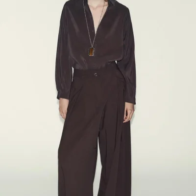 شلوار بوت‌کات کمر بلند با کمربند نازک zara