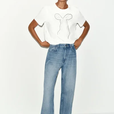 تیشرت جلو پاپیون دار zara