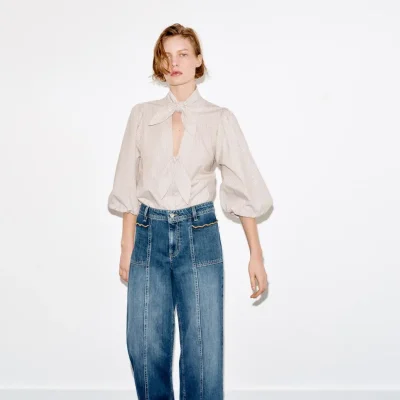 بلوز راه‌راه بنددار زنانه zara