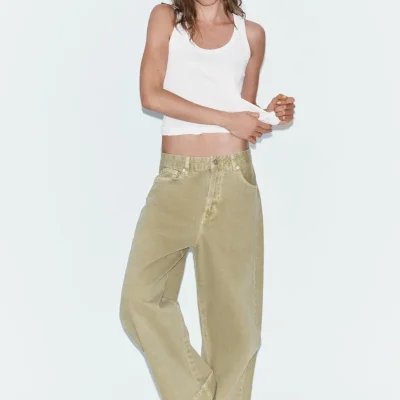 شلوار جین بگی TRF با لبه‌های تا شده و کمر متوسط zara