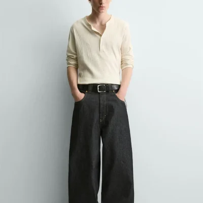 شلوار راسته با جزئیات زنجیر - مدل Relaxed Fit zara
