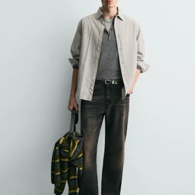 پیراهن راه‌راحت خط‌دار با فیت ریلکس zara