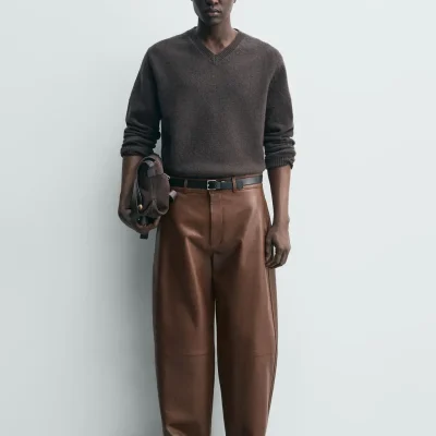 شلوار چرمی بالون کات zara