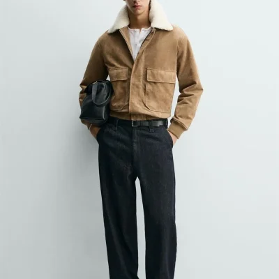 کت چرم مصنوعی پشمی نما با یقه قابل جدا شدن zara