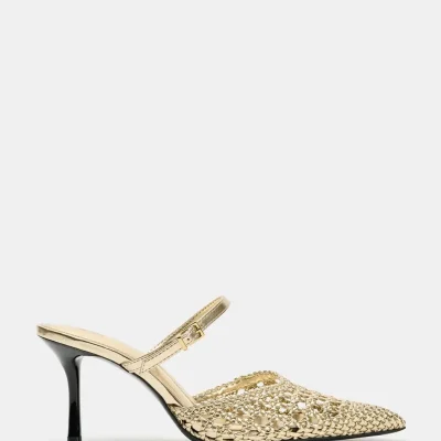 کفش پاشنه‌دار متالیک با بافت توری zara
