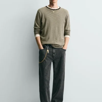 شلوار جین استریت فیت جاکاردی مردانه zara