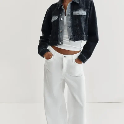 Z1975 کاپشن جین کوتاه کنتراست دار zara