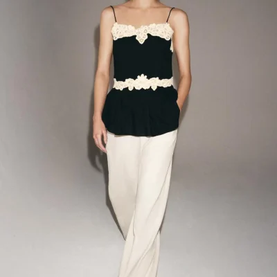 ZW COLLECTION تاپ دانتل کنتراست zara