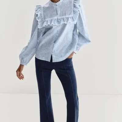 پیراهن راه‌راه متالیک با فریل زنانه zara