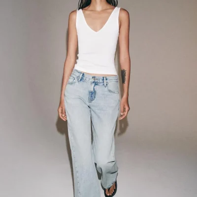 شلوار جین ZW COLLECTION مدل چان پاچه پایین‌کمر zara