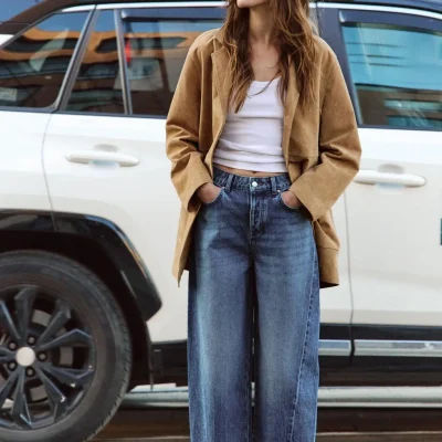 شلوار جین Z1975 با کمر بلند و جزئیات دوخت مدل بارل zara