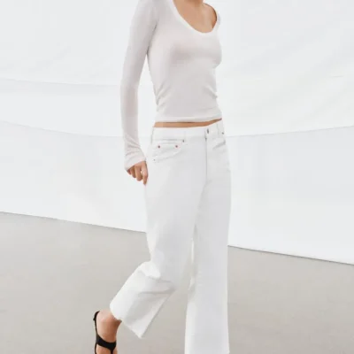 شلوار جین فلر ZW COLLECTION کمر متوسط قد کوتاه zara