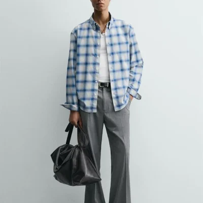 پیراهن چهارخانه مدل ریلکس فیت zara
