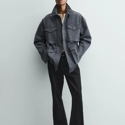 پارکا پنبه‌ای طرح شسته با یقه پیراهنی zara