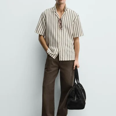 پیراهن طرح‌دار مردانه با یقه کوبایی zara