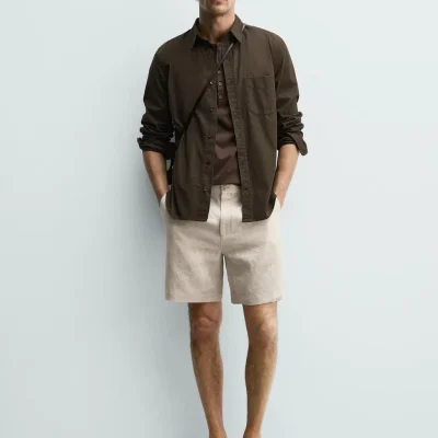 برمودا کتانی %100 با فیت رگولار zara