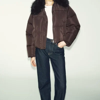 کت بامبر کاپیتون با یقه خز مصنوعی قابل جدا شدن zara