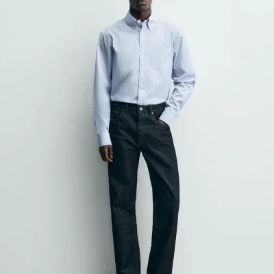 پیراهن نخی بافت‌دار با خطوط zara
