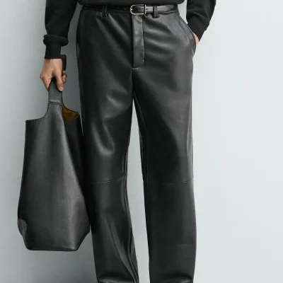 شلوار پارچه‌ای جذب چرم مردانه مدل Relaxed Fit zara