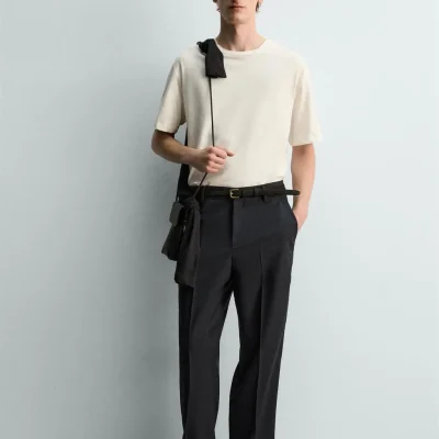 تیشرت پنبهای کتان فیت ریلکس zara