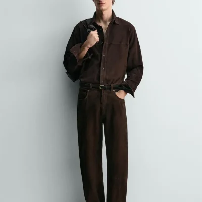 پیراهن مردانه کتان با یقه کلاسیک zara