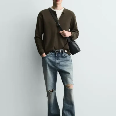 شلوار جین چان پاچه distressed zara
