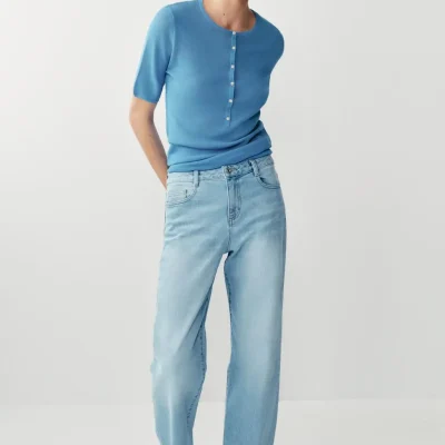 شلوار جین Z.07 مدل Relaxed Fit کمر بلند با لبه برگردان zara